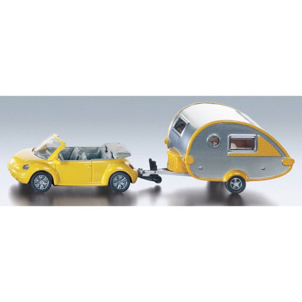 Siku VW Beetle Convertible with Tab Caravan