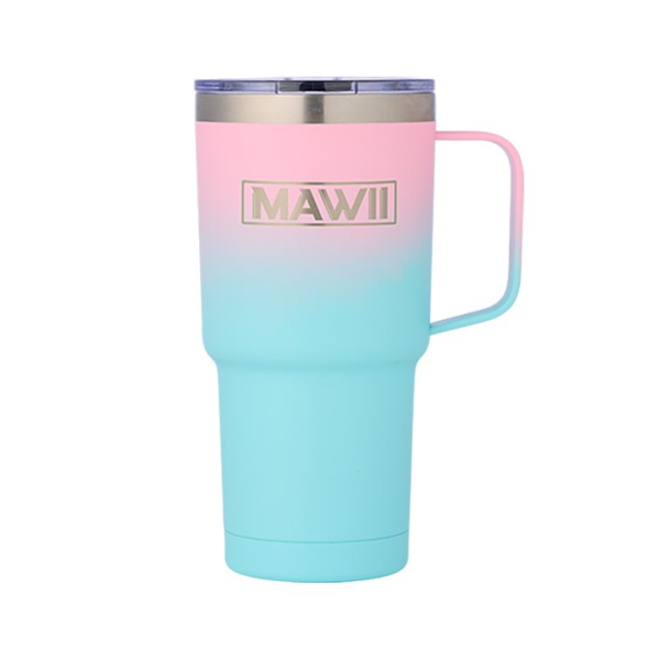 Edelstahl Becher mit Henkel, 600 ml, pink-türkis