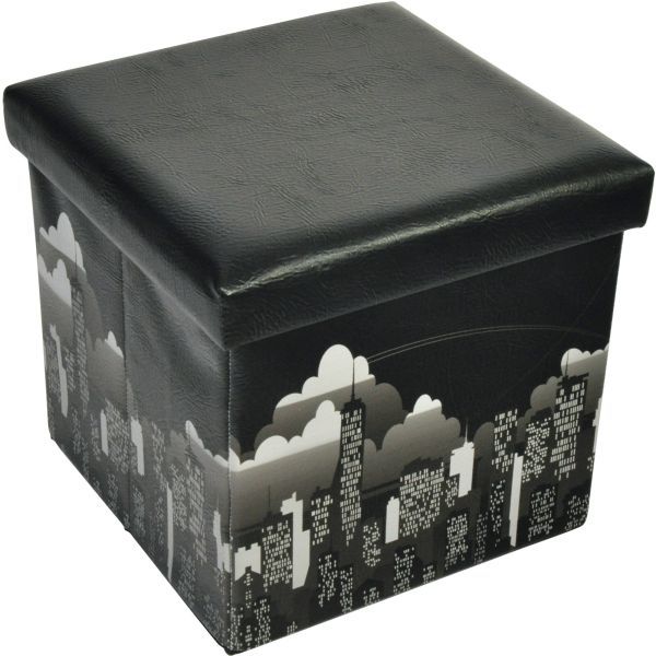 Storage box / upholstered stool, New York motif