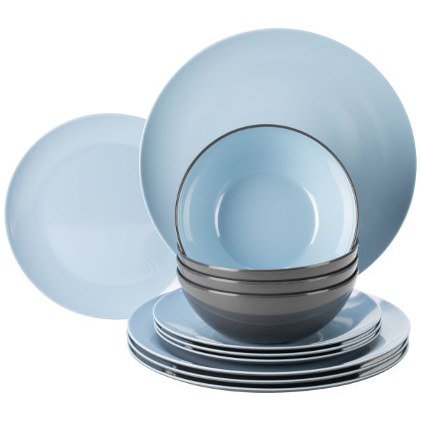 Gimex Vivid Line Geschirrset, 12-teilig, grau/blau