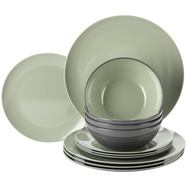 Gimex Vivid Line Geschirrset, 12-teilig, grau/grün
